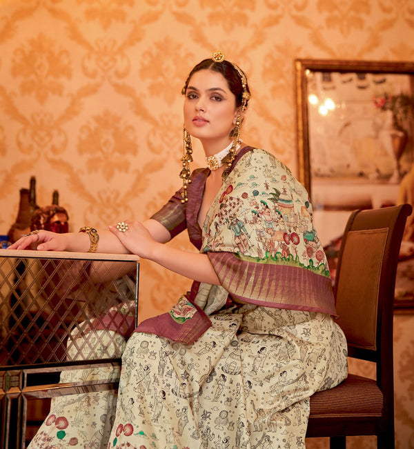 traditional pattachitra printed silk weaving sari
