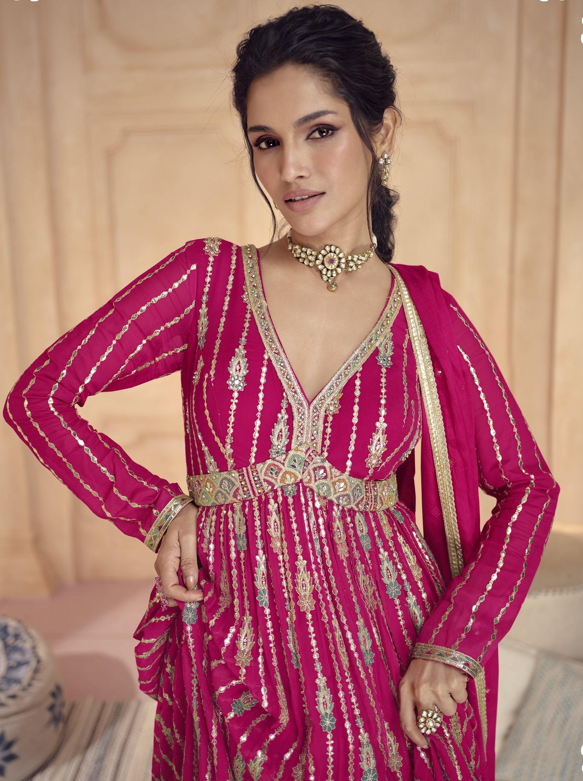 Pink Georgette Wedding Wear Indo Western Anarkali Gown