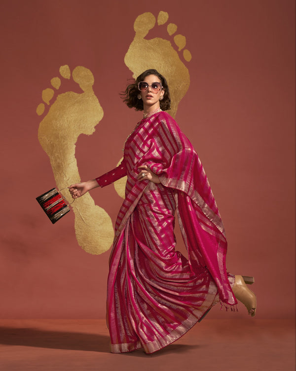 colourful silk sari in hot pink