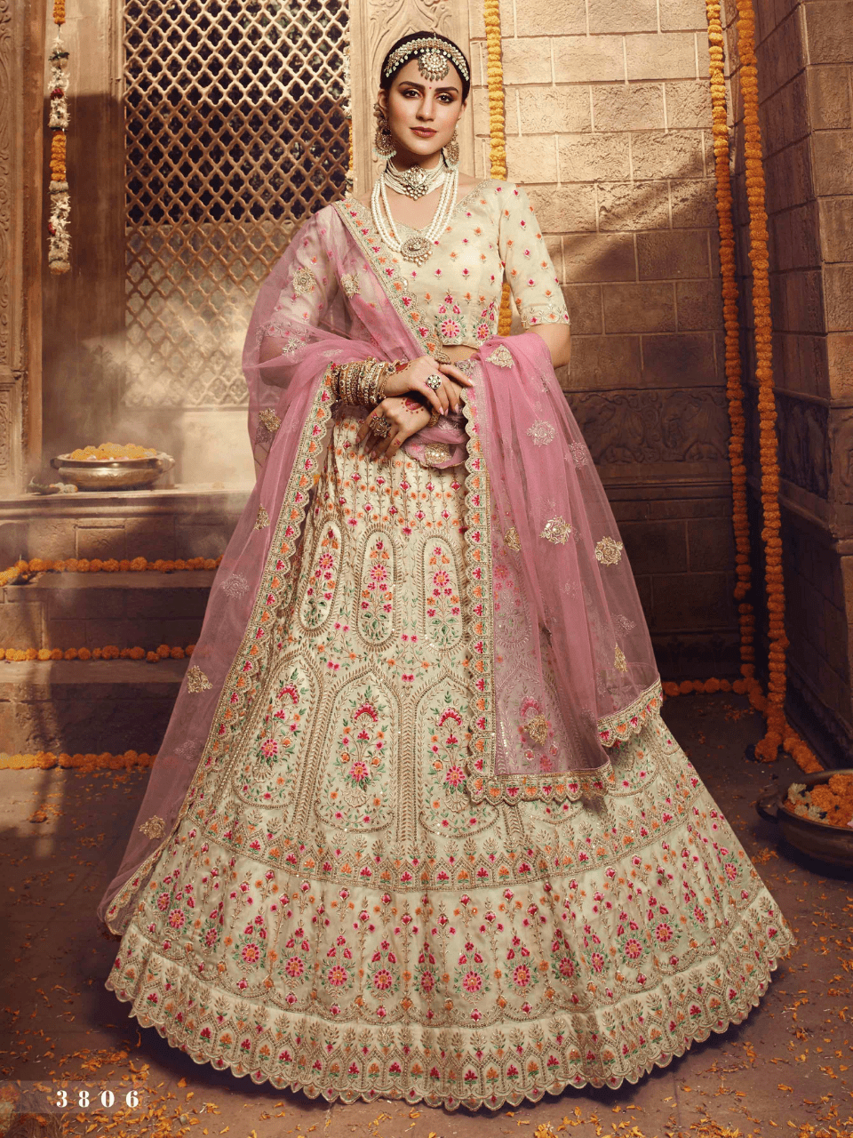 Cream wedding lehenga online
