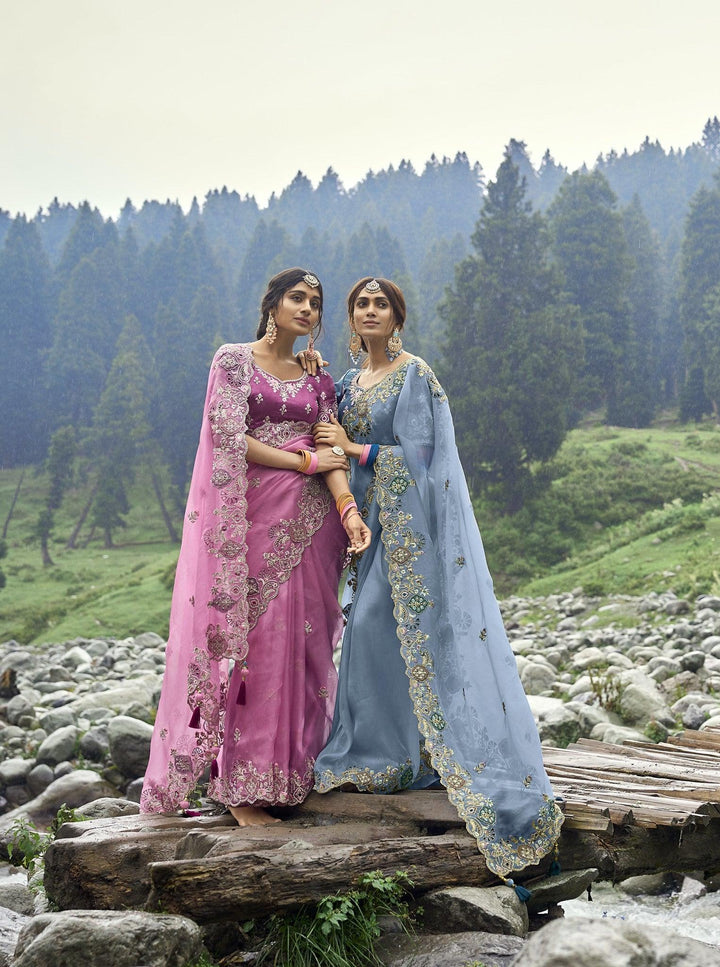 Celebrations Wear Designer Pink Silk Saree - Fashion Nation