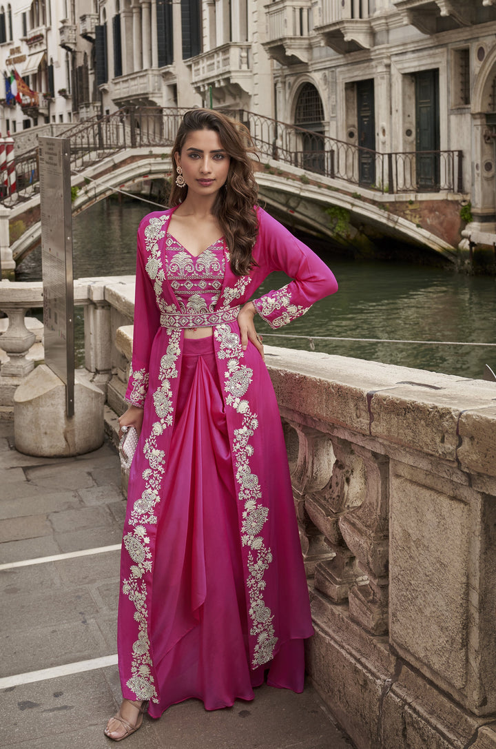 club partywear stylish 4 piece indo western dress in pink