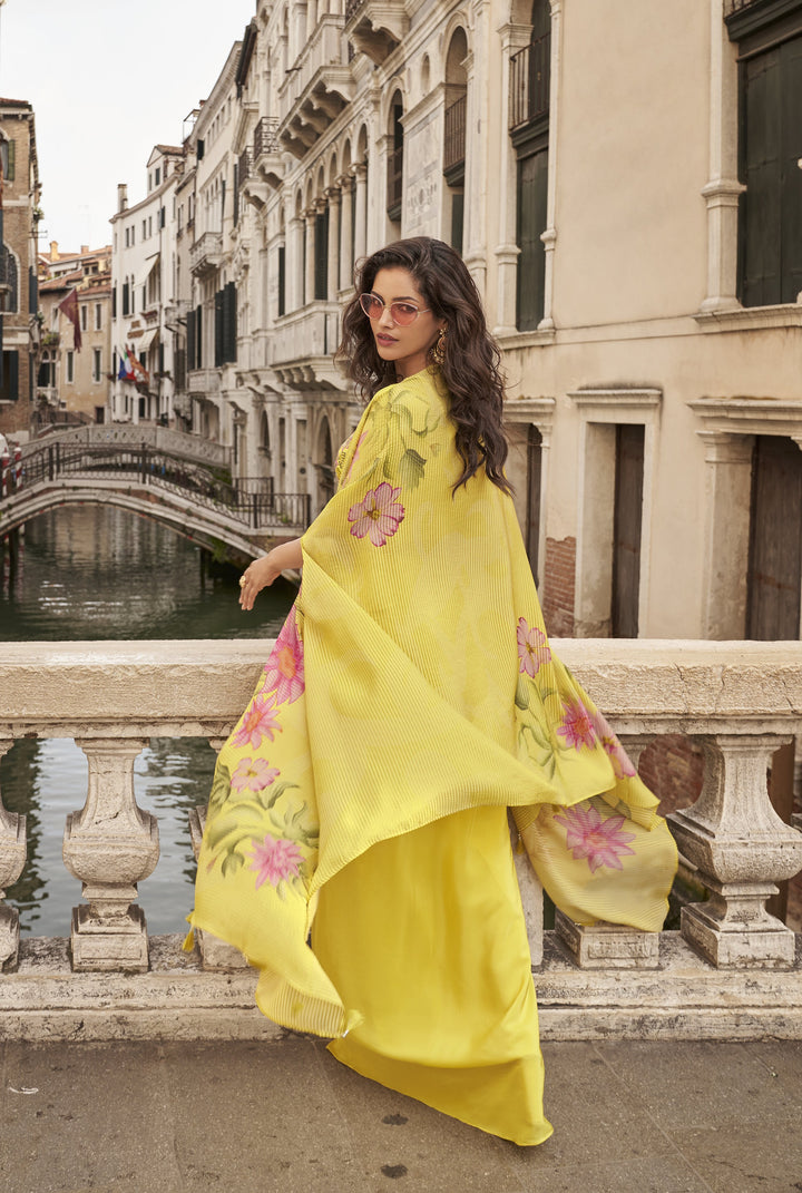 resort brunch parties special indo western attire in sunlit yellow