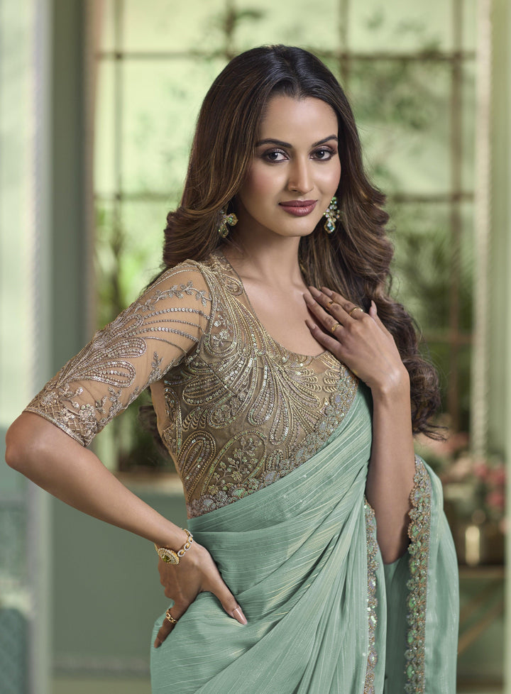 Party Wear Indo Western Saree Blouses Afternoon Partywear Blue