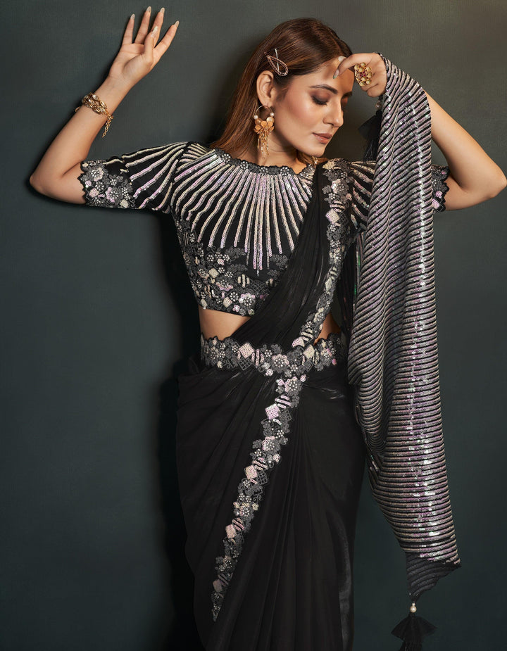 Bollywood Saree With Belt Style Pic Buy Bollywood Model Black