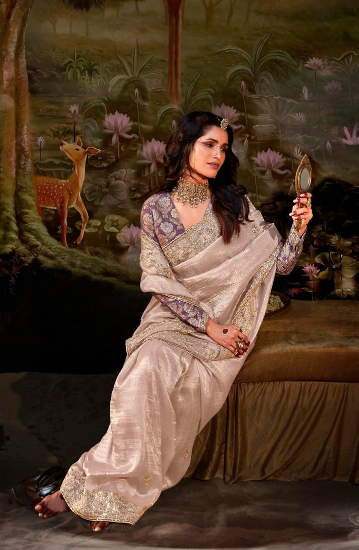 indian ethnic fashion partywear in lilac colour