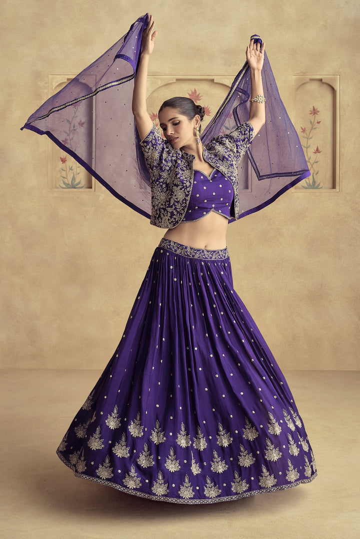 Celebrity Fashion Purple Silk Skirt Crop Top Jacket Fusion Tailored