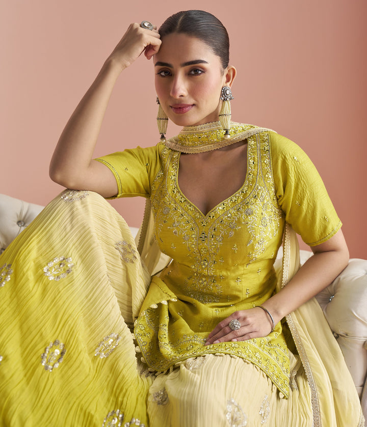 resort haldi function partywear in yellow