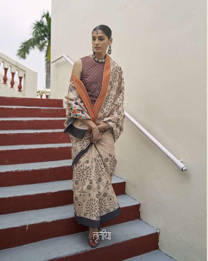 office wear tribal art traditional sari