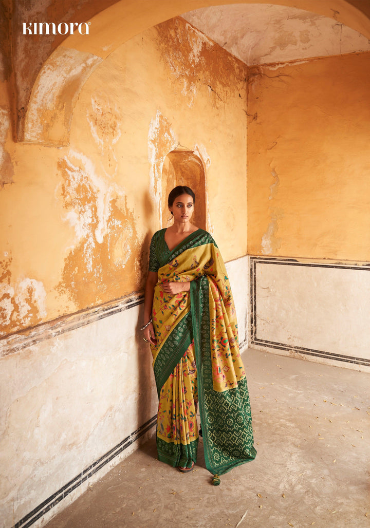 Ikkat Printed Tussar Silk Saree - Fashion Nation