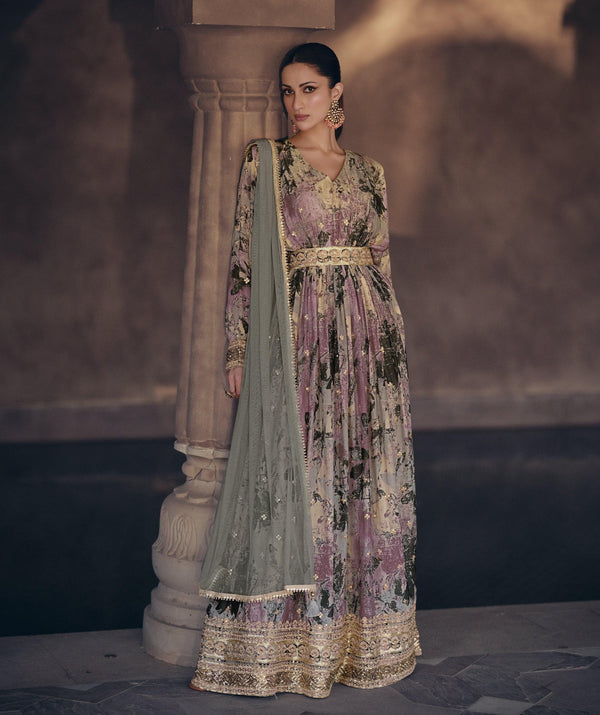 Cocktail Party Ready-To-Wear Multicolour Georgette Indo Western Gown - Fashion Nation