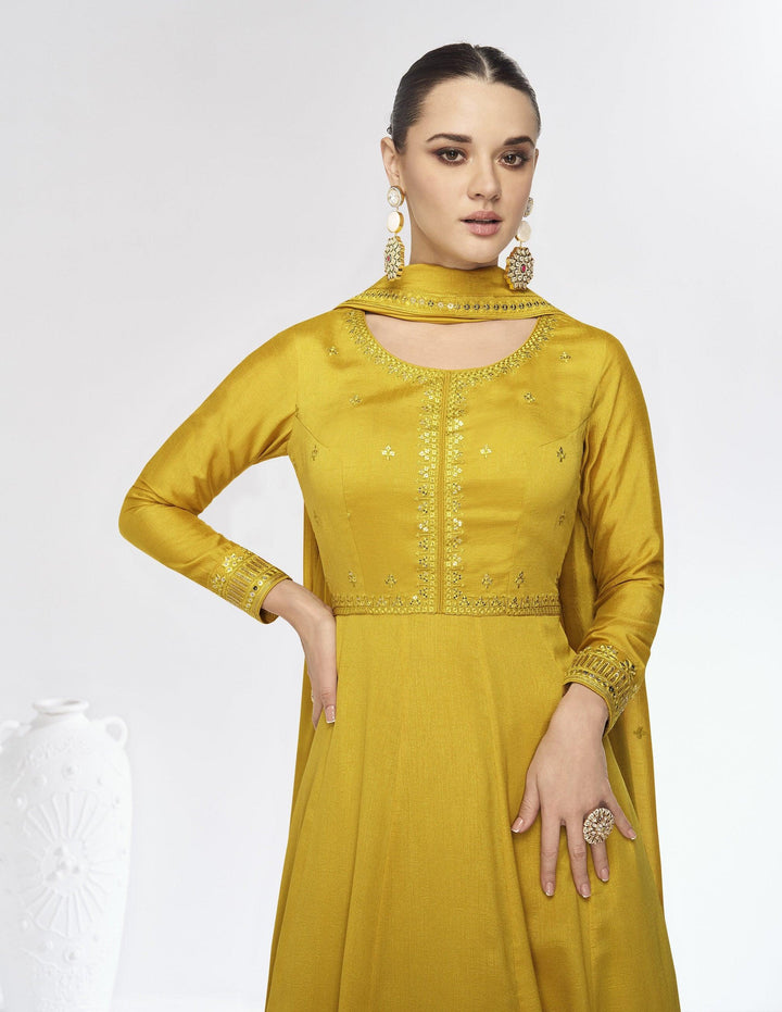 festive yellow color anarklai gown