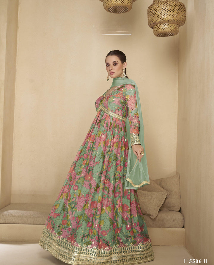 Floral Designer Georgette Readymade Anarkali Gown For