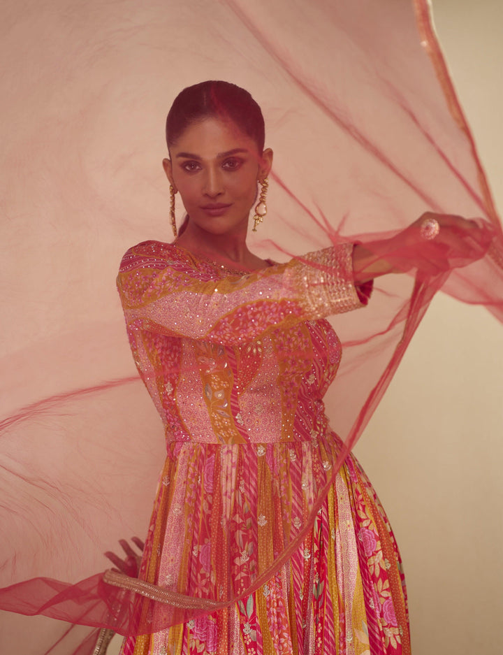 Festive Colourful Georgette Anarkali Gown | All Occasion Fusion Wear - Fashion Nation