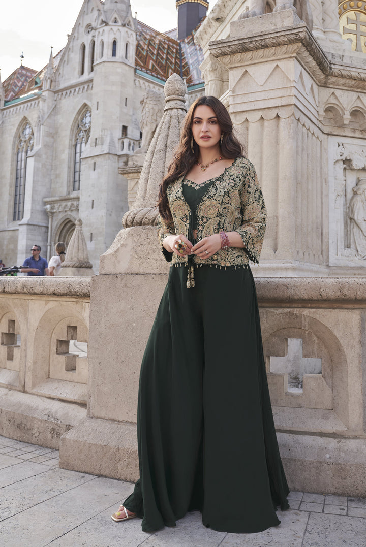 Long Crop Top Palazzo With Jacket For Wedding Heavy Georjet Crop