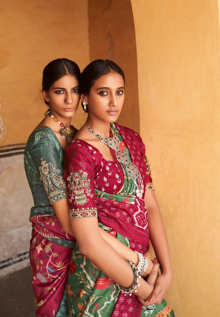 Casual Party Wear Ikkat Tusser Sari - Fashion Nation