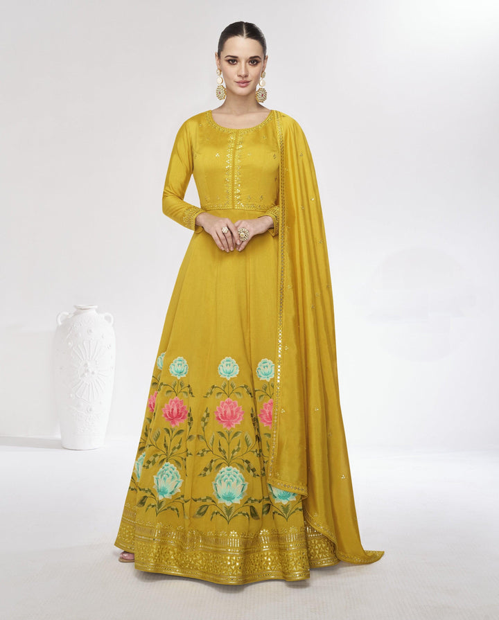 haldi wear anarkali in yellow