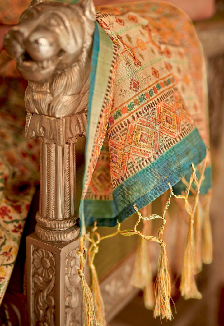 Silk Multi-Colour Digital Print Fashionable Banarasi Zari Saree - Fashion Nation