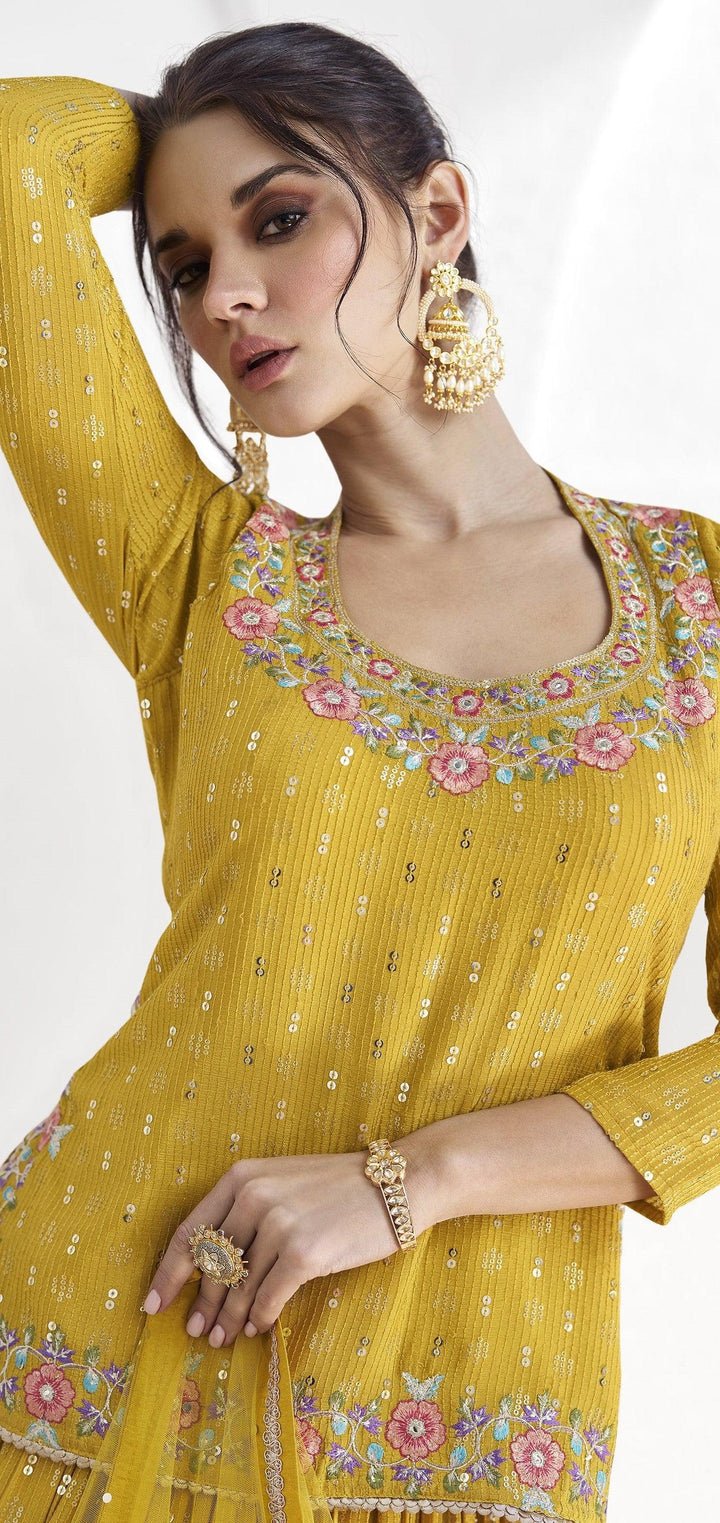 ethnic yellow georgette lengha set