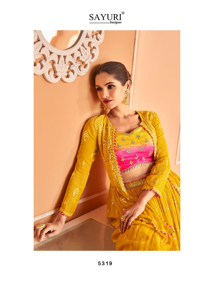 Haldi Party Wear Yellow Indo Western Lehenga Jacket Set - Fashion Nation