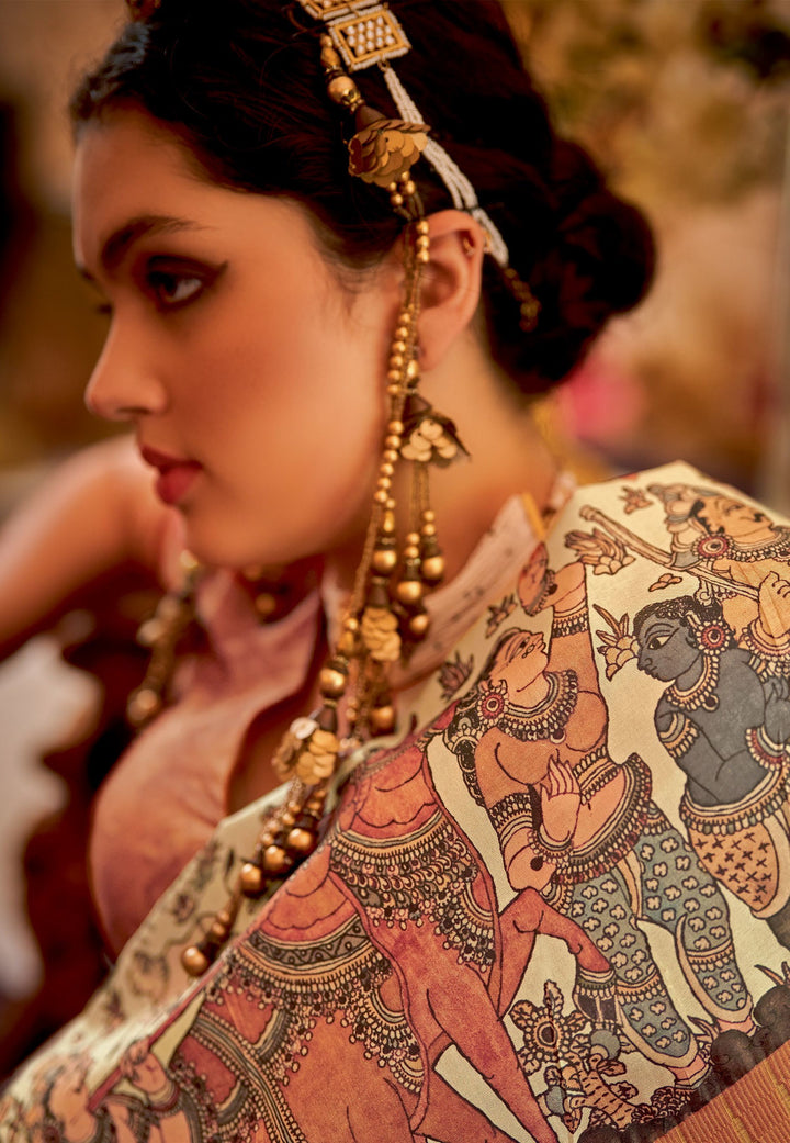 ethnic painting on silk sari