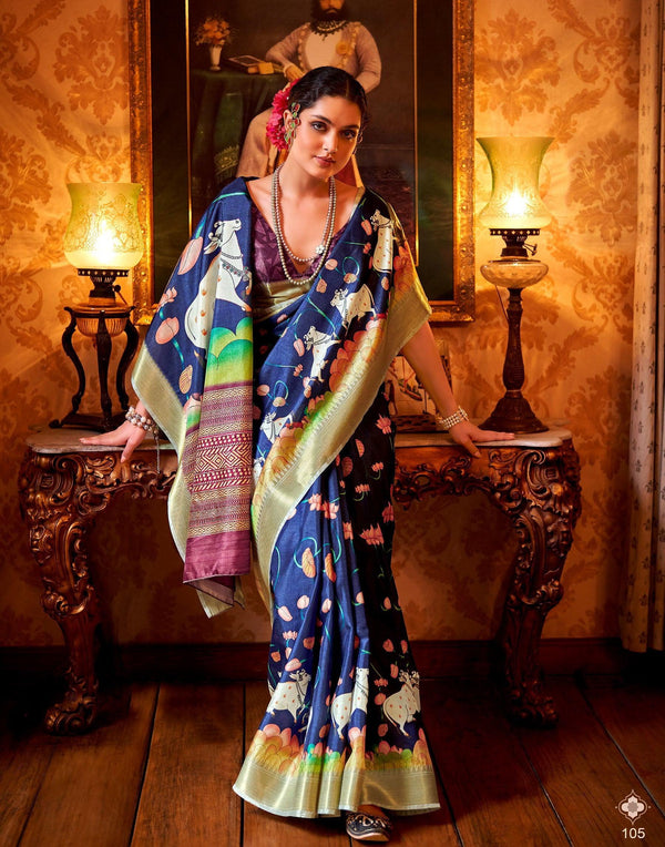 indian heritage pichwai motifs printed saree