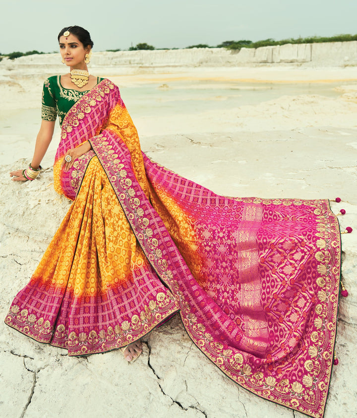 all occasions wear jaipuri patola weaving and embroidered saree with 2 cholis