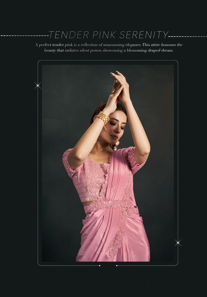 Designer Crepe Pink Saree with Jacket - Fashion Nation