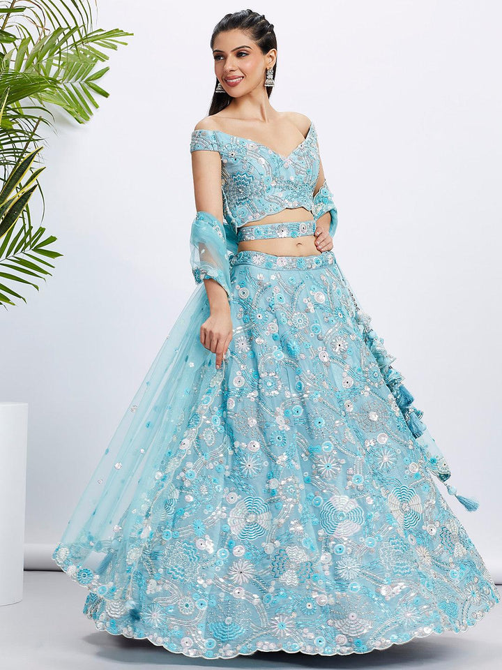 Sky Blue Reception Blue Bridal Lehenga Buy Sky-Blue Thread