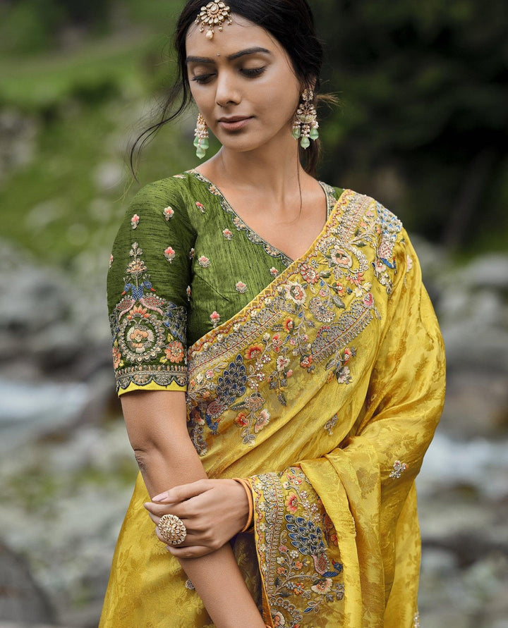 Mehendi Party Wear Silk Indian Saree - Fashion Nation