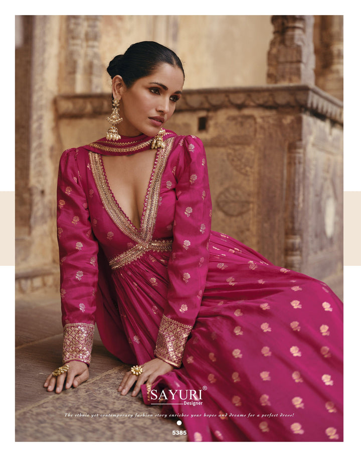 Marriage Wear Pink Silk Indo Western Anarkali Gown - Fashion Nation