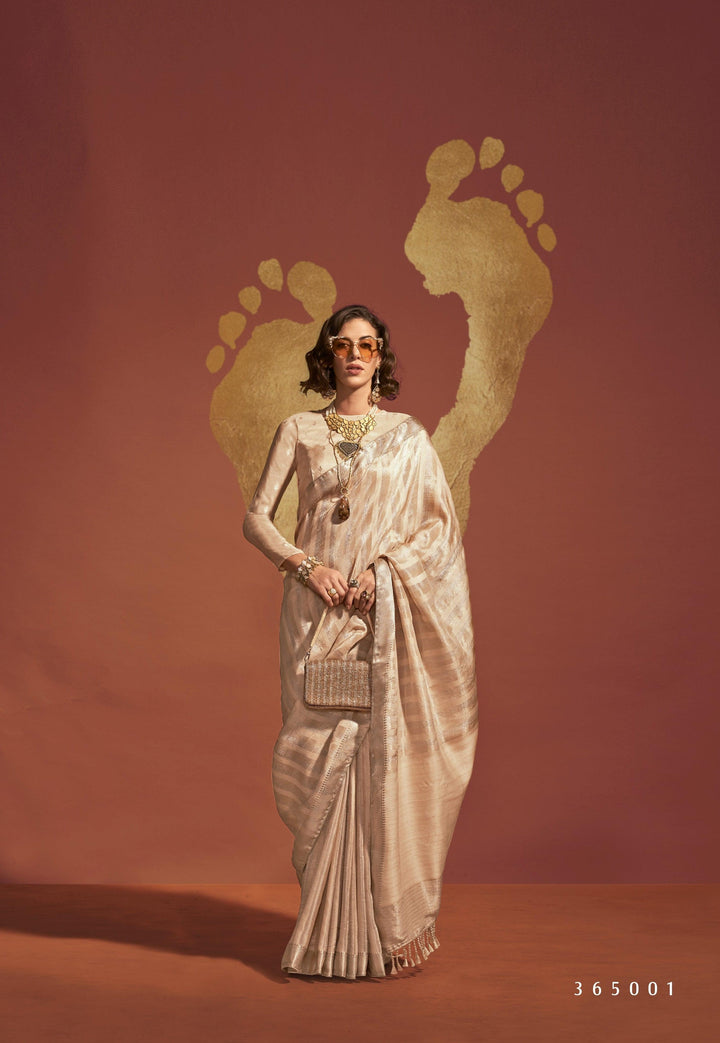 Classic Off-White Handloom Silk Stylish Sari For All Occasion - Fashion Nation