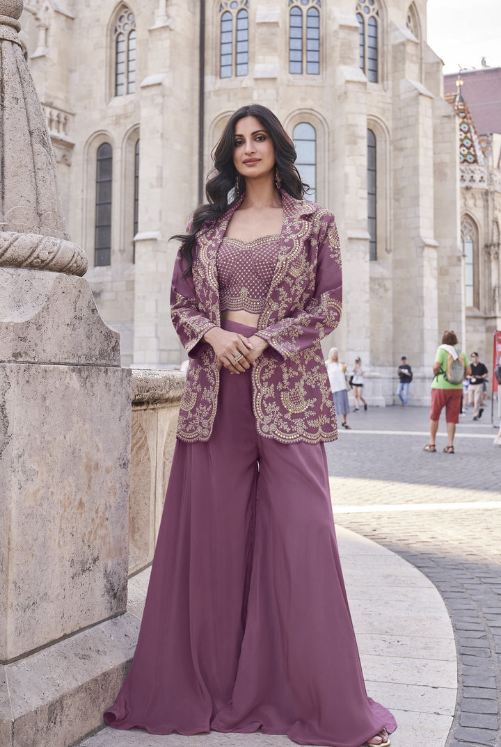 Ethnic Sagai Wear Coral Pink Silk Designer Crop Top Jacket