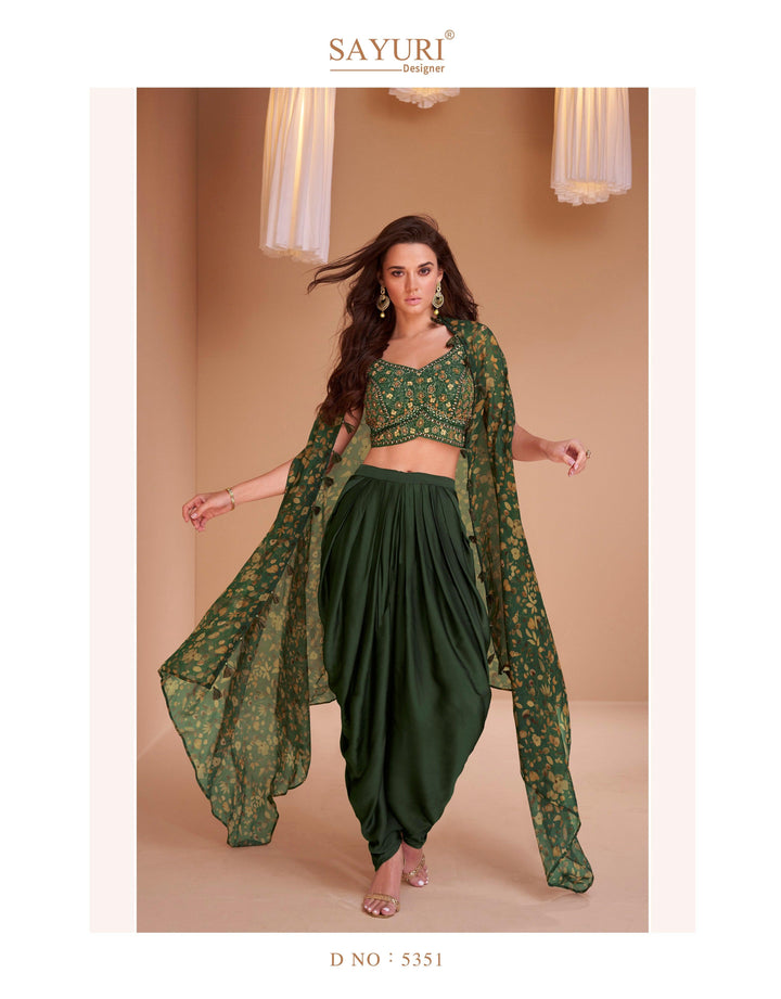 Mehandi Wear Green Indo-Western Tulip Pants with Shrug - Fashion Nation