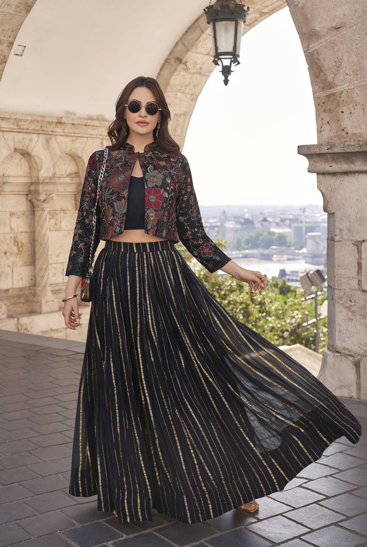 Cocktail Partywear Silk Ready Indo Western Cropped Jacket Set