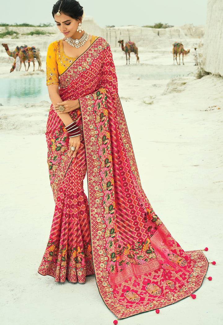 gujarati weaving patola ceremonial indian reception look sari with contrast blouse