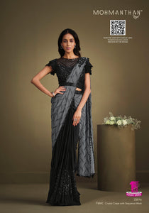 Reception Party Black Sequined Saree with Belt