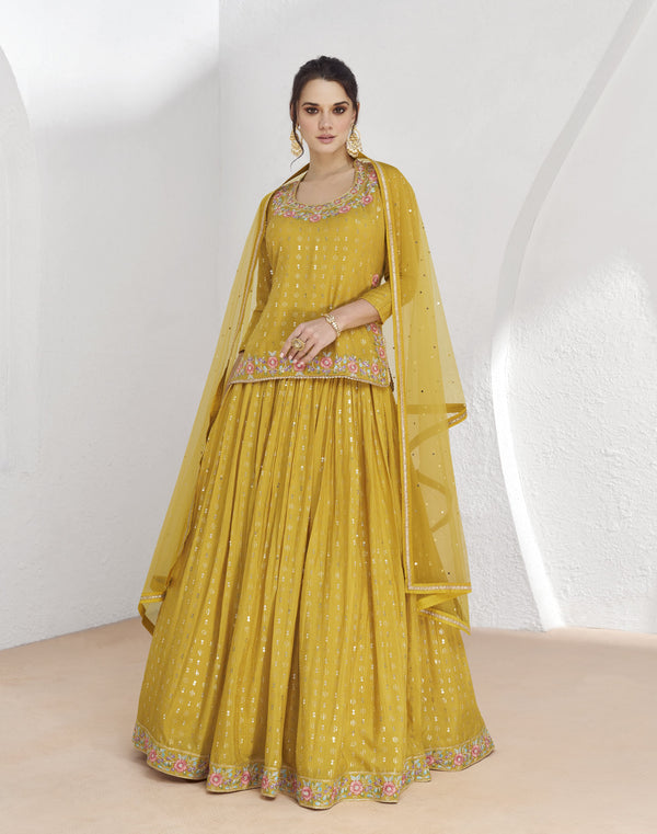 haldi wear yellow ghagra set