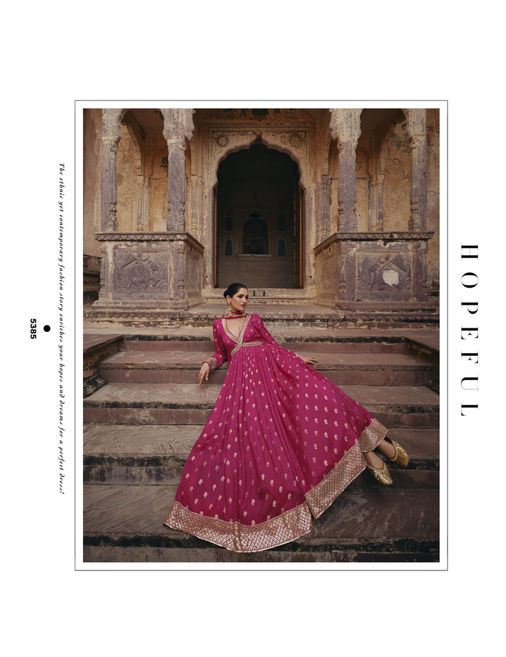 Marriage Wear Pink Silk Indo Western Anarkali Gown - Fashion Nation