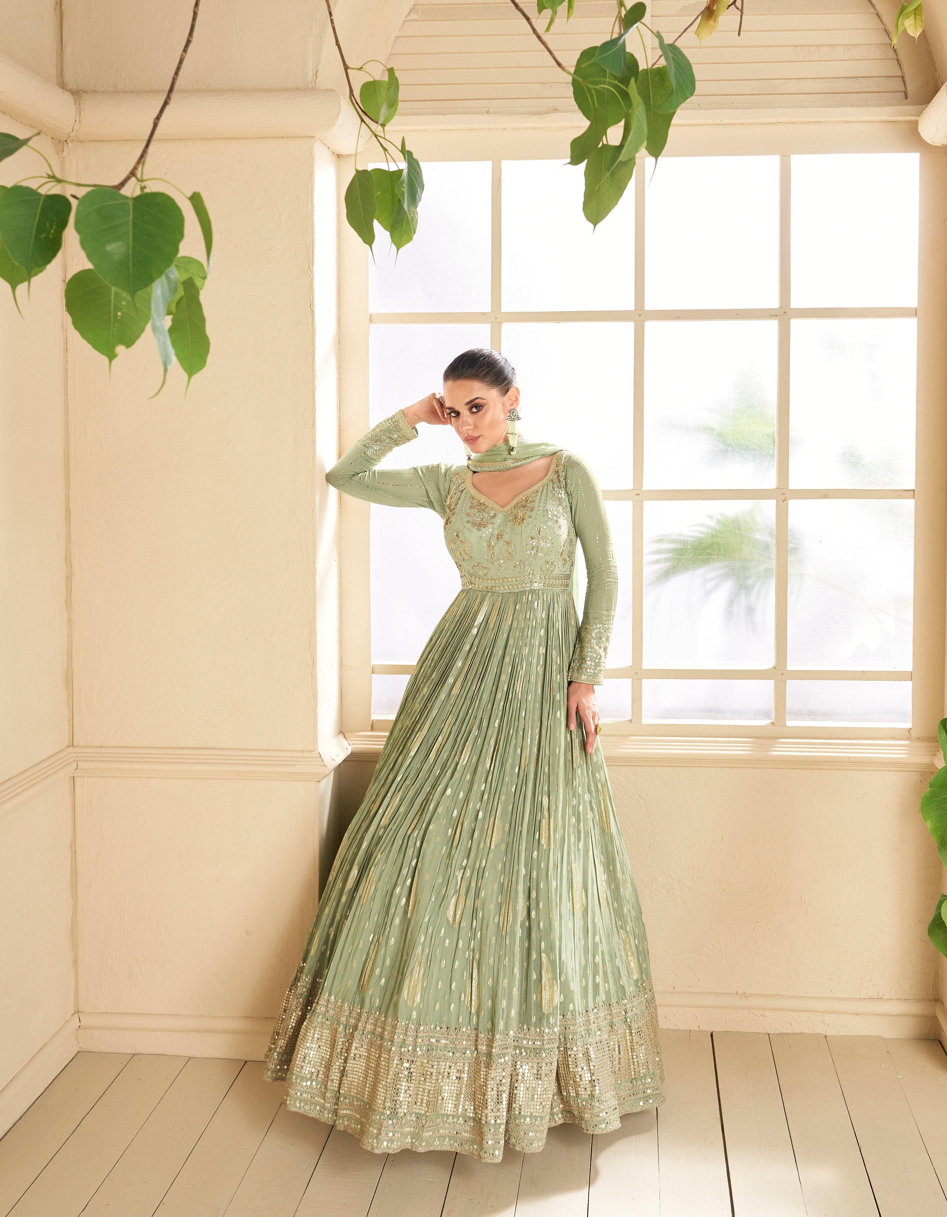 Buy Designer Anarkali - Sea Green Skirt & Pant Style Anarkali Suit –  Empress Clothing