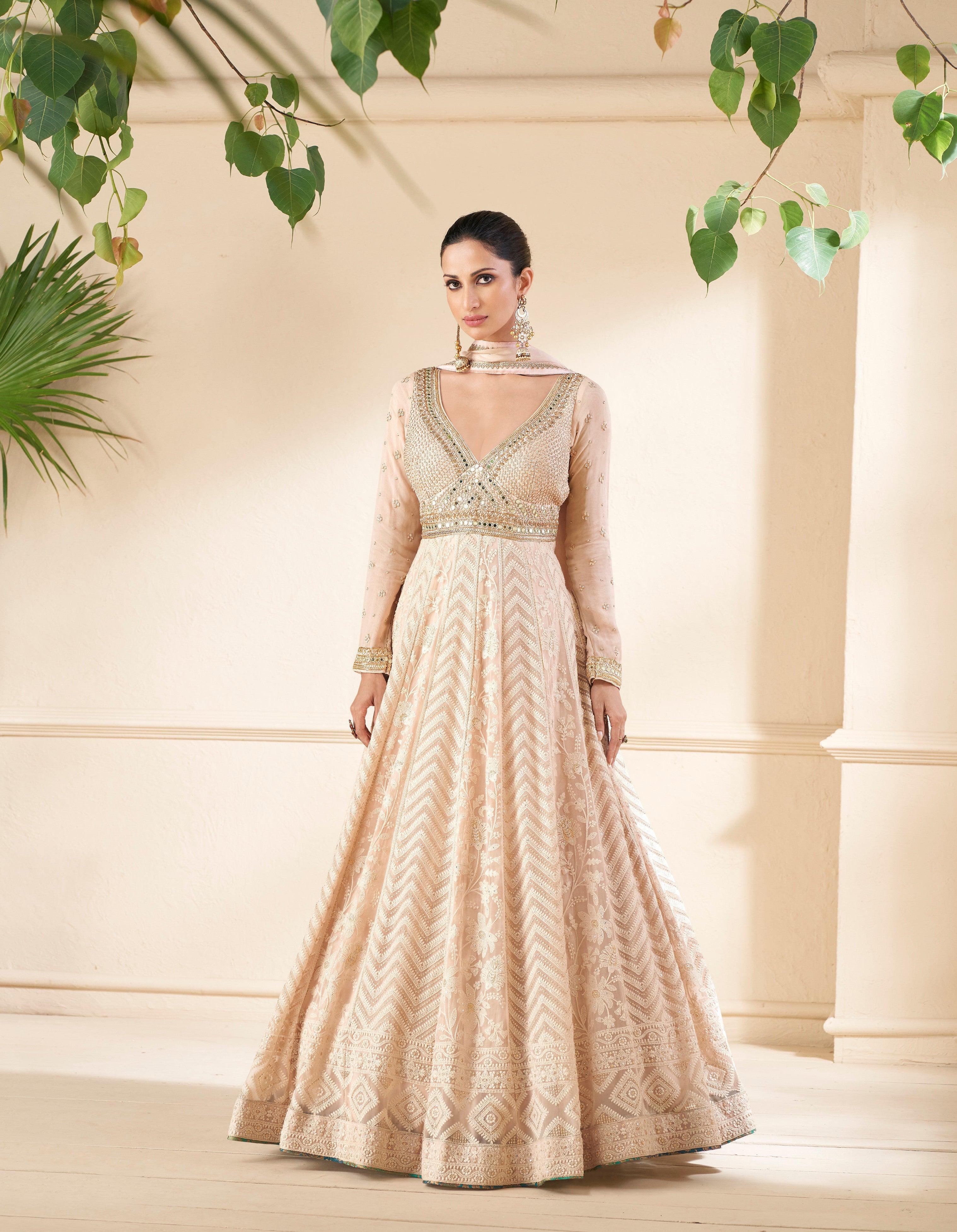 Buy Baby Pink Indo-Western Anarkali Gown From Khushkar