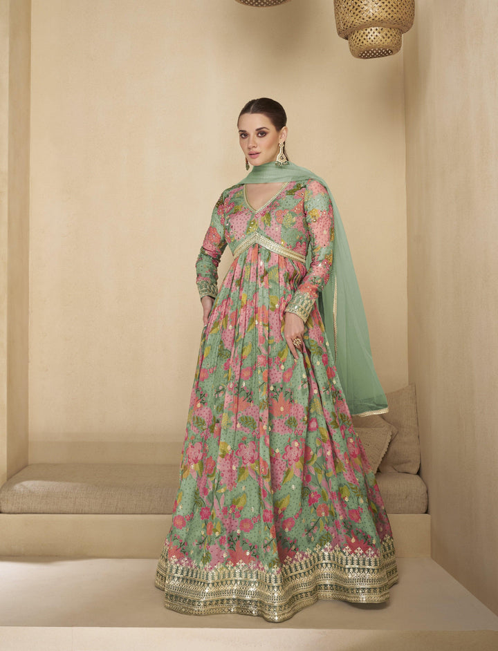 Floral Designer Georgette Readymade Anarkali Gown For