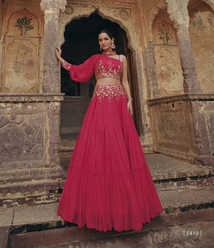 marriage function wear pink long embroidered lehenga with top