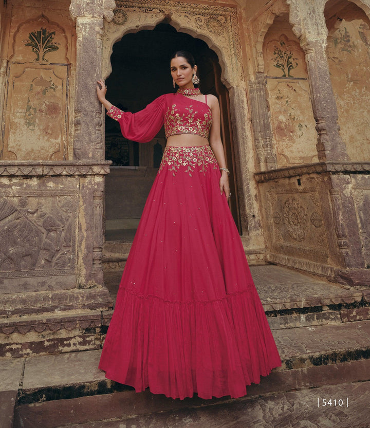 Sangeet Wear Pink Silk Indo Western One Shoulder Dress - Fashion Nation