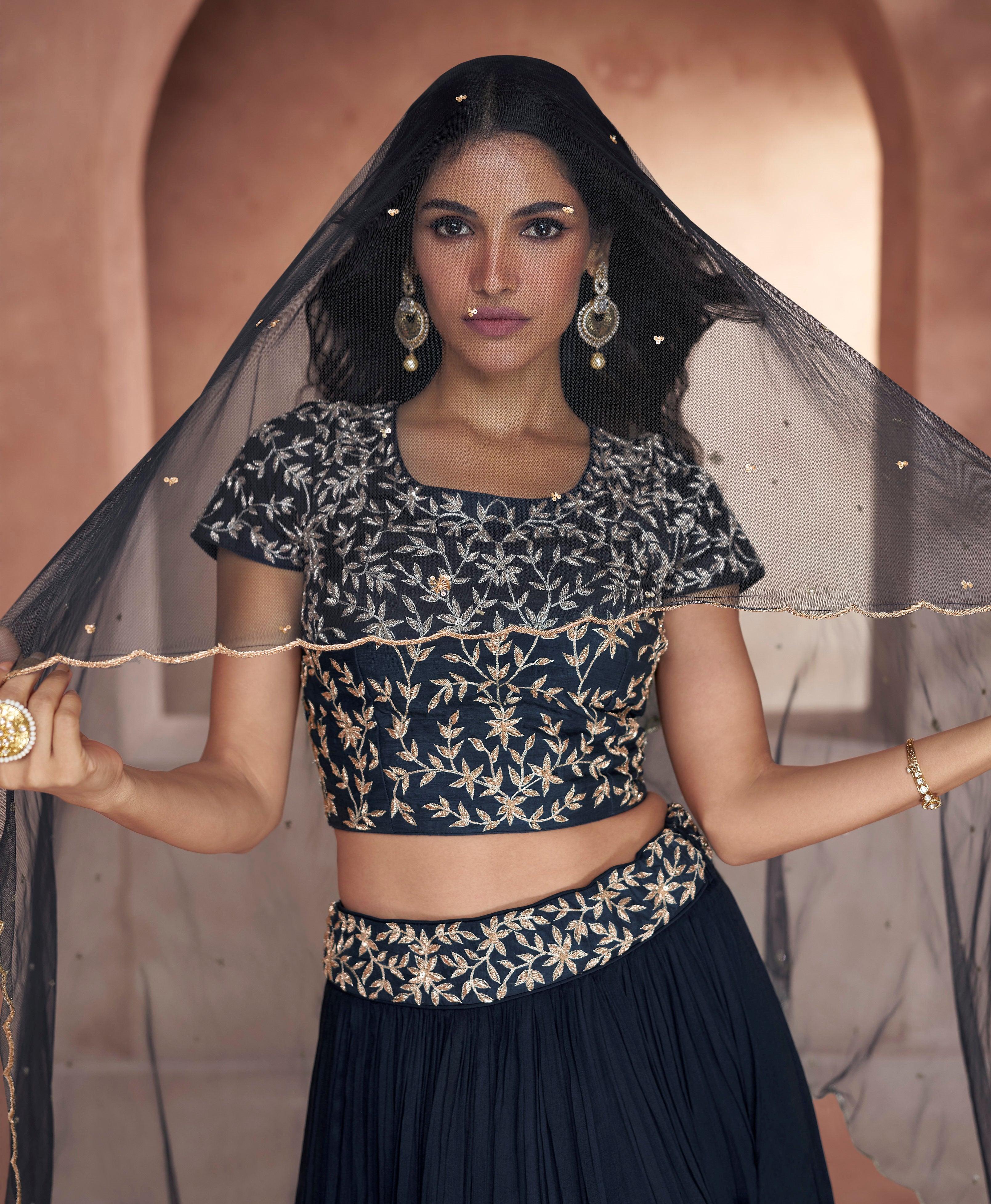 Stitched Designer Skirt With Crop Top And Dupatta party wear Lehenga