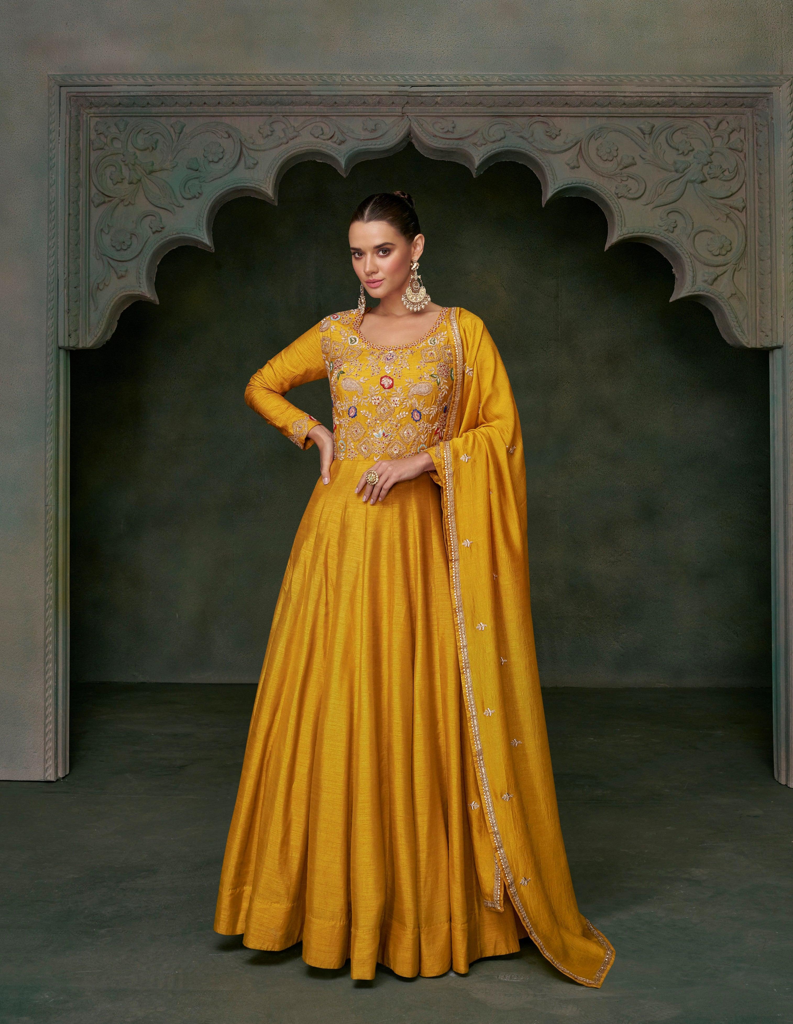 Page 3 | Yellow - Georgette - Indo Western Dresses: Buy Latest Indo Western  Clothing Online | Utsav Fashion