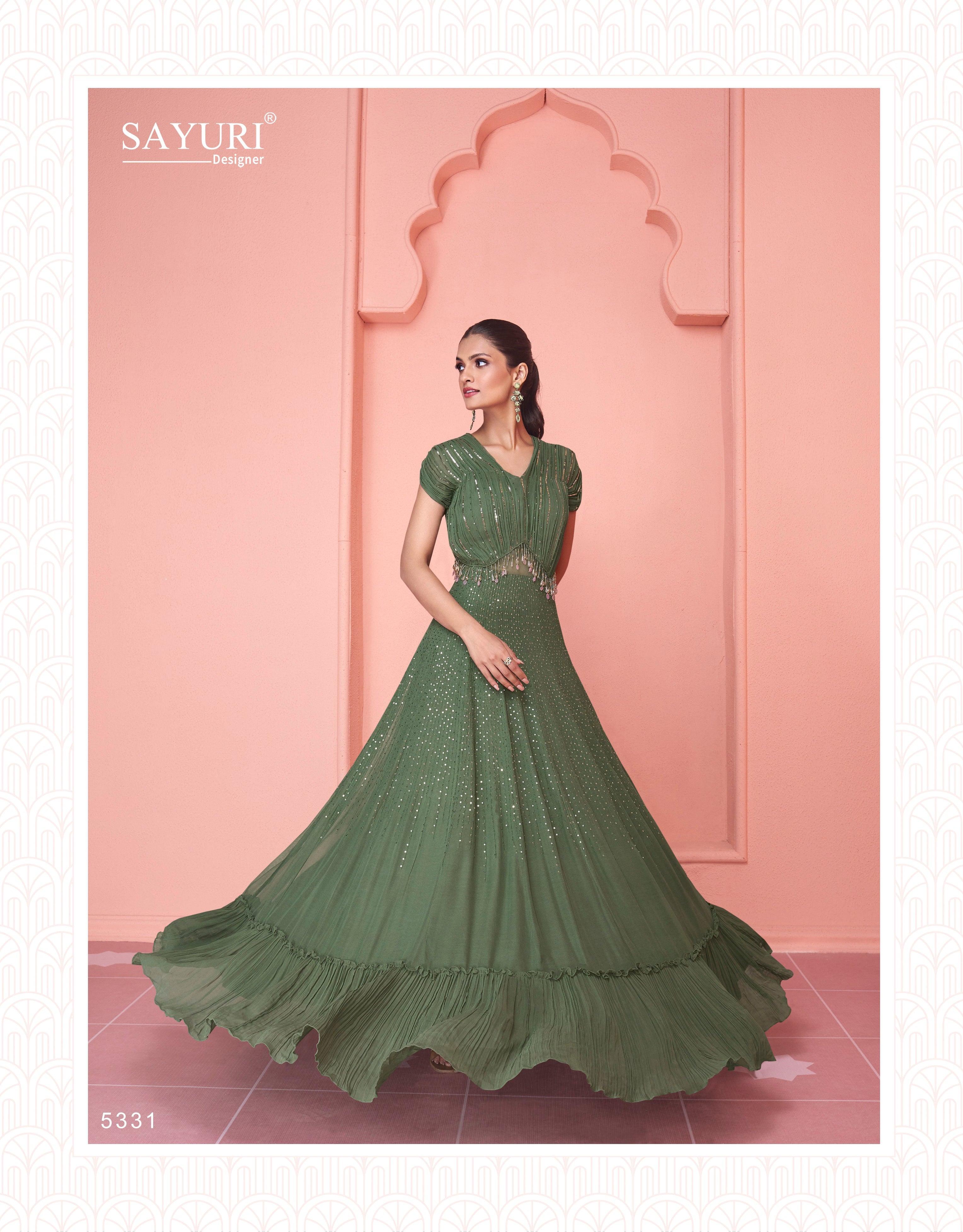 Pleasant Parrot Green Colored Partywear Woven Organza Gown, Gown Dresses,  पार्टी गाउन्स - Shivam E-Commerce, Surat | ID: 24489679497