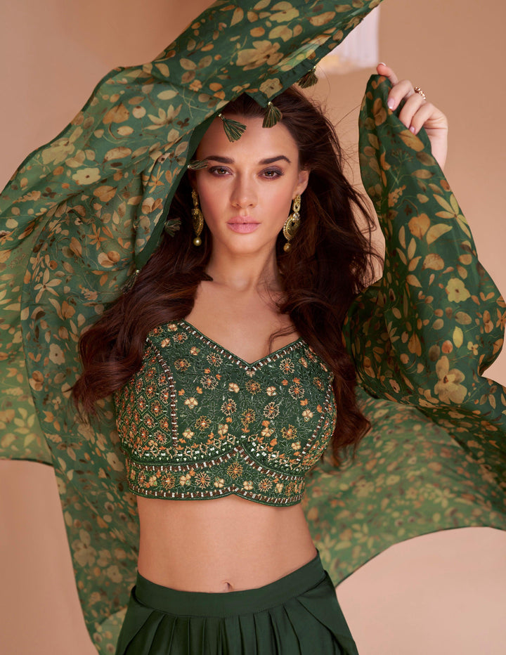 Mehandi Wear Green Indo-Western Tulip Pants with Shrug - Fashion Nation