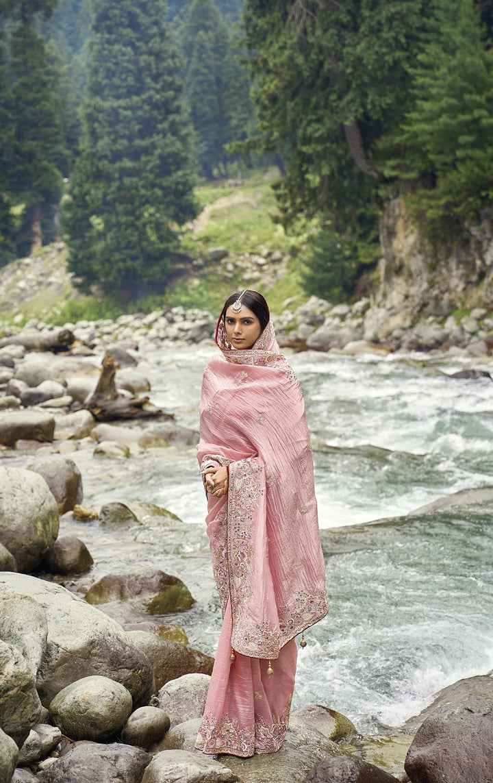 sangeet party wear pink silk designer sari