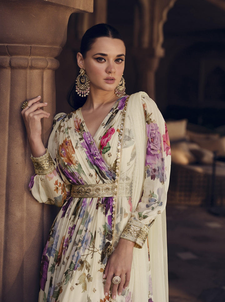 Beach Partywear Floral Georgette Stitched Designer Bollywood Style Gown - Fashion Nation